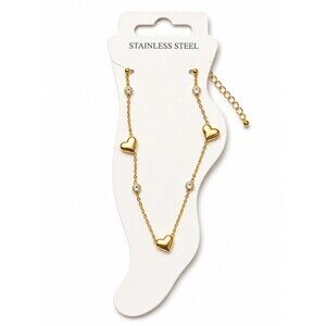 Gold Filled Stainless Steel CZ Heart Anklet Adjustable 9.5–11in